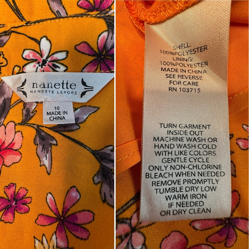 🍊 Nanette Lepore Orange Floral Pintuck Midi Dress Kentucky Derby– Size 10 - Picture 6 of 16